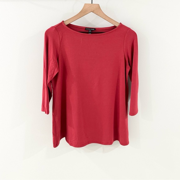 Eileen Fisher Ballet Neck Tee Red Size Small - Picture 2 of 6